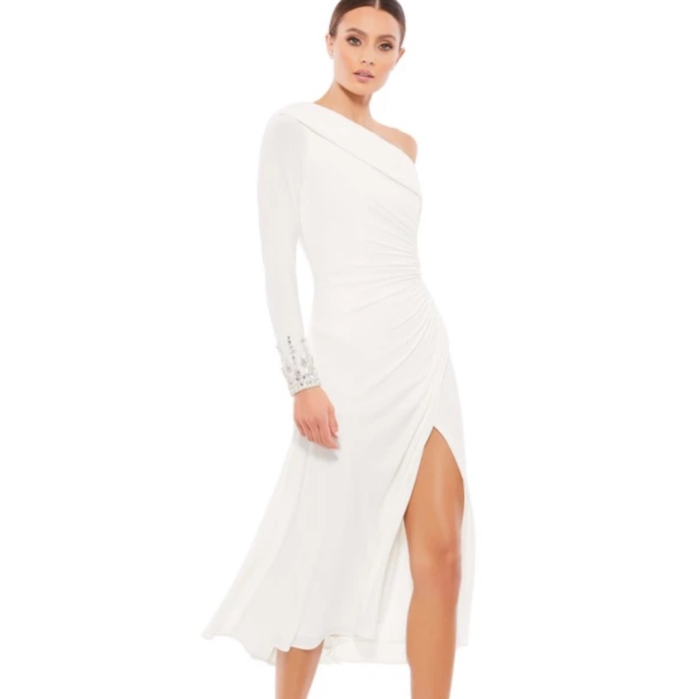 Mac Duggal Asymmetrical Jewel Midi Dress